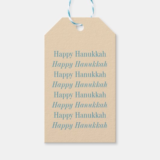 Happy Hanukkah Modern Typografie in Blue Cadeaulabel (Voorkant)