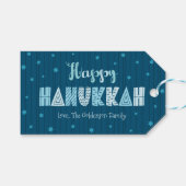 Happy Hanukkah Modern Whimsical Blauwgroen Typogra Cadeaulabel (Voorkant (Horizontaal))