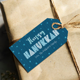 Happy Hanukkah Modern Whimsical Blauwgroen Typogra Cadeaulabel
