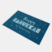 Happy Hanukkah Modern Whimsical Blauwgroen Typogra Deurmat (Schuin)
