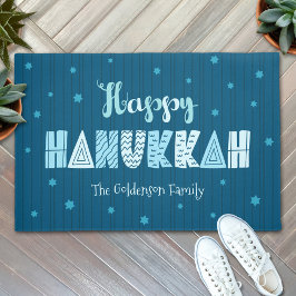 Happy Hanukkah Modern Whimsical Blauwgroen Typogra Deurmat