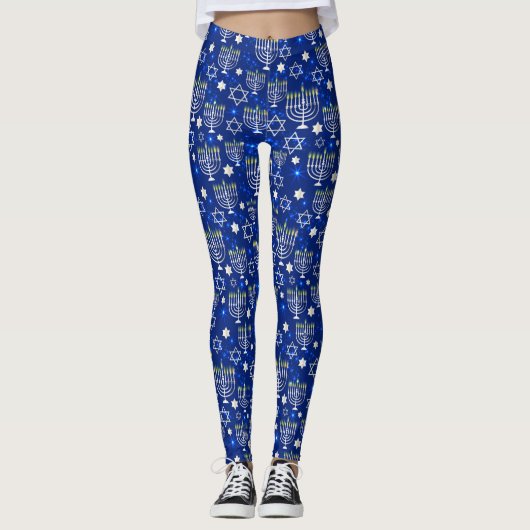Happy Hanukkah moderne ster van David Menorah Leggings (Voorkant)