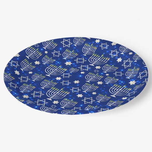 Happy Hanukkah moderne ster van David Menorah Papieren Bordje (Gekanteld)