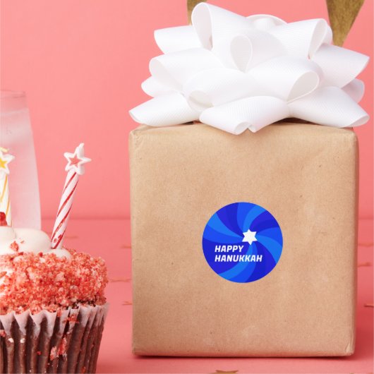 HAPPY HANUKKAH Moderne Wervelster van David Custom Ronde Sticker (Feest)