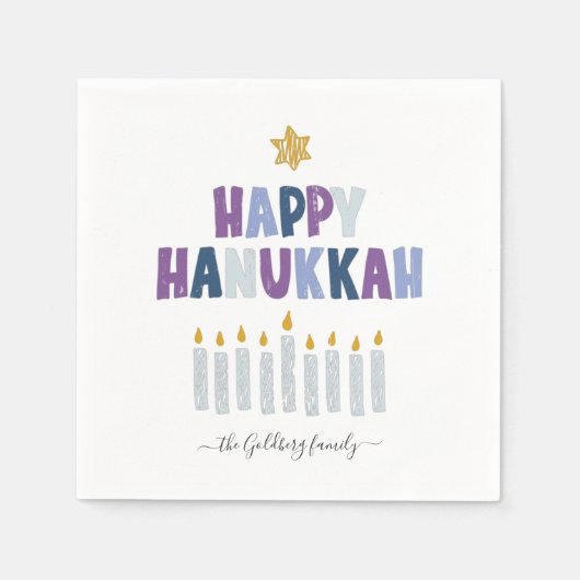 Happy Hanukkah Monogram Party Napkins Servet (Voorkant)