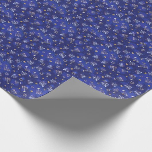Happy Hanukkah (mousserend blauw) - Verpakkingspap Cadeaupapier (Hoek)