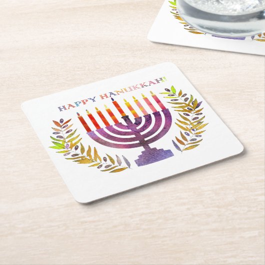 Happy Hanukkah-Onderzetters Kartonnen Onderzetters (Schuin)