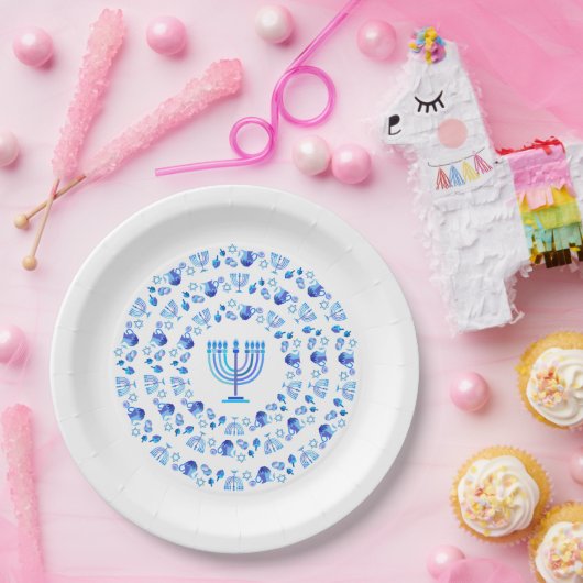 Happy Hanukkah Party Beautiful Blue Decoration Papieren Bordje (Feest)