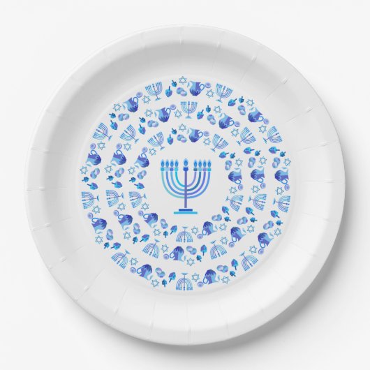Happy Hanukkah Party Beautiful Blue Decoration Papieren Bordje (Voorkant)