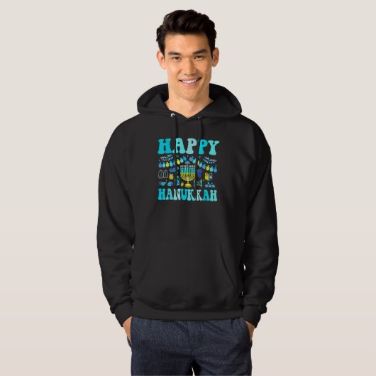 Happy Hanukkah Party Decoration Menorah Dreidel Bo Hoodie (Voorkant volledig)