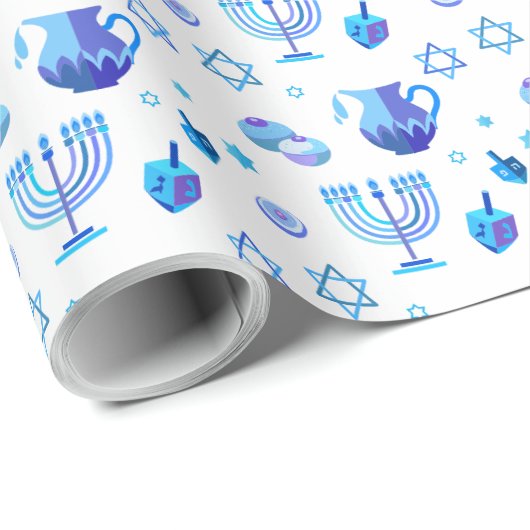 Happy Hanukkah Party - Mooie blauwe decoratie Cadeaupapier (Rol Hoek)