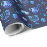 Happy Hanukkah Party - Mooie blauwe decoratie Cadeaupapier<br><div class="desc">Happy Hanukkah Party Beauful Blue Decoration, Jewish Holiday, Wrapping Paper. De joodse Holiday Hanukkah-achtergrond met traditionele Chanoekijsymbolen - houten droesels (draaiende bovenkant), donuts, gouden menorah, kaarsen, ster van David en gloeiende blauwe lichtjes behang. Hanoekah Festival Event Decoration. Jeruzalem, Israël. Kunstwerk en partijbenodigdheden > Gift Wrapping Supplies > Wrapping Paper. Ontwerp...</div>