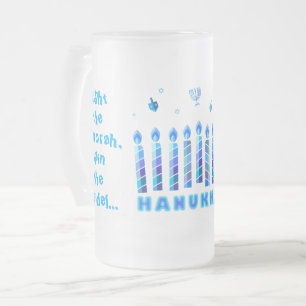 Happy Hanukkah Party - Mooie blauwe decoratie Matglas Bierpul