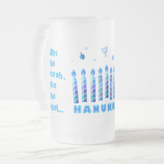 Happy Hanukkah Party - Mooie blauwe decoratie Matglas Bierpul (Voorkant links)