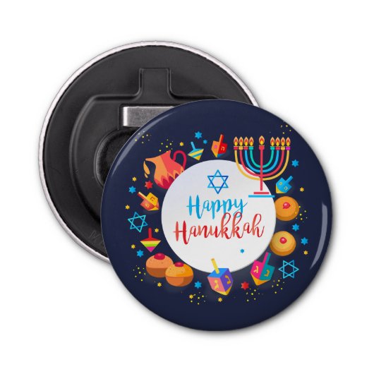 Happy Hanukkah Party Mooie Decoratie Button Flesopener (Voorkant)