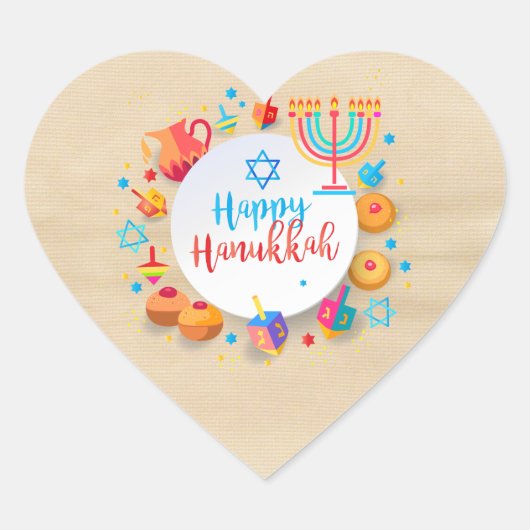 Happy Hanukkah Party Mooie Decoratie Hart Sticker (Voorkant)