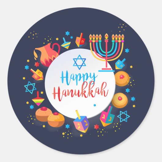 Happy Hanukkah Party Mooie Decoratie Ronde Sticker (Voorkant)