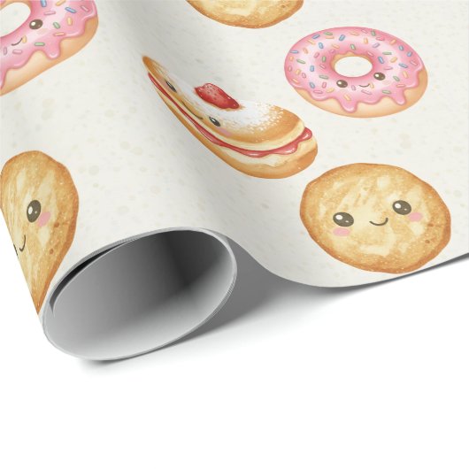 Happy Hanukkah Pattern - Cute Donuts Cadeaupapier (Rol Hoek)