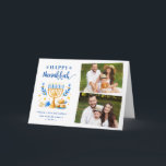 Happy Hanukkah Peace Love Latkes Festive 2 Photo Feestdagen Kaart<br><div class="desc">Send your Wishes with this Photo Holiday Card that feature a Hanukkah Script and Watercolor Jewish Holiday Symbols to highlight your greeting message.</div>