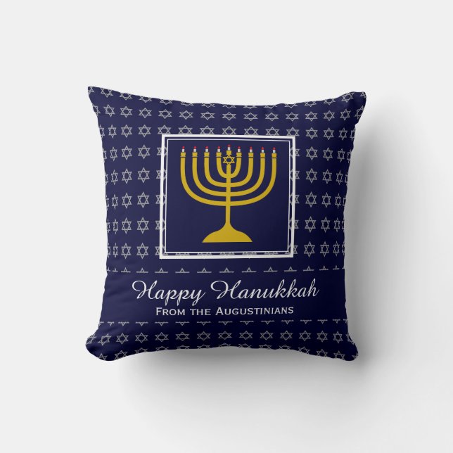 HAPPY HANUKKAH Persoonlijke BLUE Star David Kussen (Voorkant)