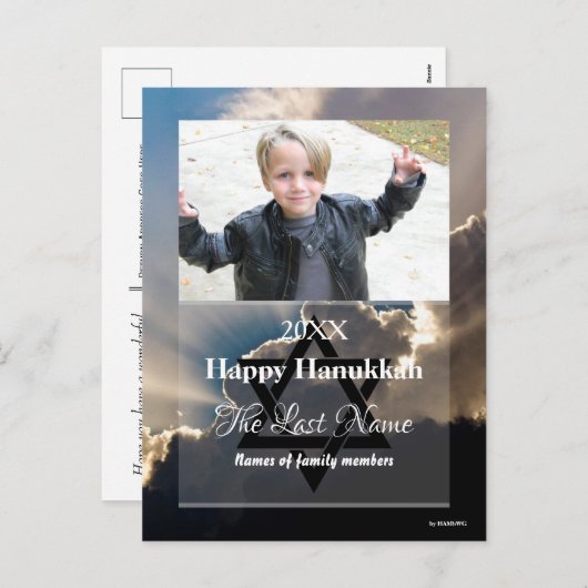 Happy Hanukkah Photo Briefkaart Stripes - HAMbWG (Voorkant / Achterkant)