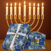Happy Hanukkah Photo Collage Personalized Blue Cadeaupapier