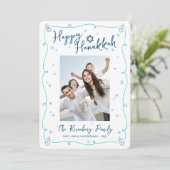 Happy Hanukkah Photo Hand Drawn Cute Custom Note  Feestdagenkaart (Staand voorkant)