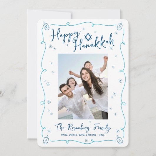 Happy Hanukkah Photo Hand Drawn Cute Custom Note  Feestdagenkaart (Voorkant)
