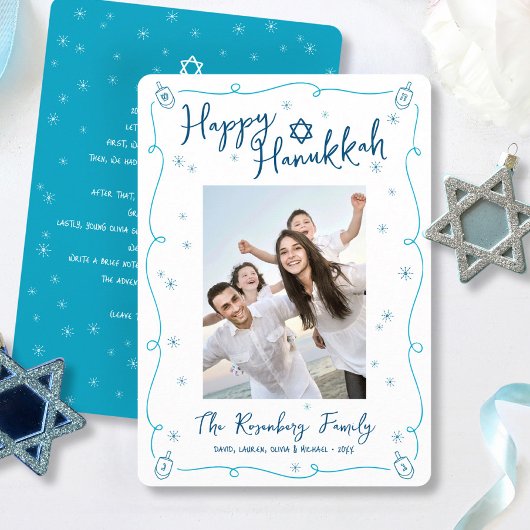 Happy Hanukkah Photo Hand Drawn Cute Custom Note  Feestdagenkaart