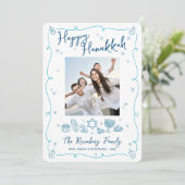 Happy Hanukkah Photo Hand Drawn Doodles Your Note Feestdagenkaart (Staand voorkant)