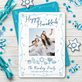 Happy Hanukkah Photo Whimsical Hand Drawn Doodles Feestdagenkaart