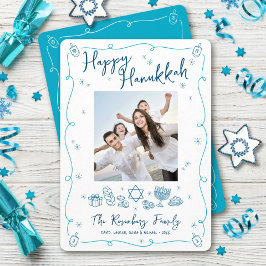 Happy Hanukkah Photo Whimsical Hand Drawn Doodles Feestdagenkaart