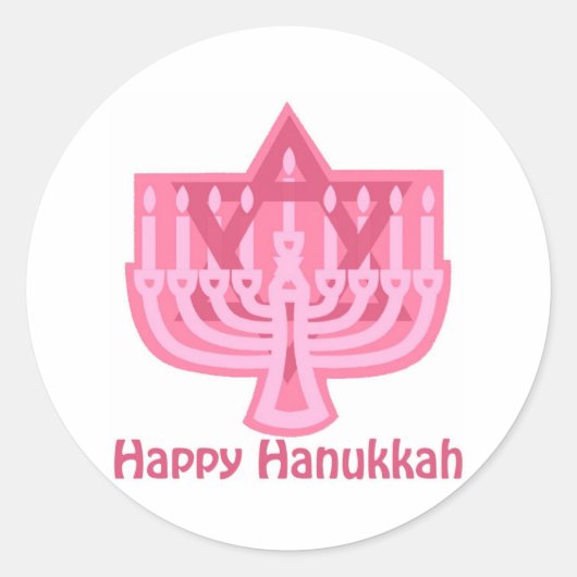 Happy Hanukkah Pink Menorah Ronde Sticker (Voorkant)