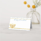 Happy Hanukkah Place Cards Blauw & Goud Patroon Plaatskaartje (Voorkant)
