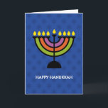 Happy Hanukkah Pop Art Menorah Feestdagen Kaart<br><div class="desc">Happy Chanoeka Pop Art stijl menora op een blauwe achtergrond met een stap en herhaal Star of David patroon.</div>