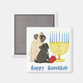 Happy Hanukkah Pug en Menorah Magnets Magneet (Voorkant / Achterkant)