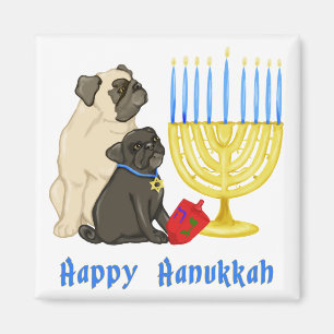 Happy Hanukkah Pug en Menorah Magnets Magneet