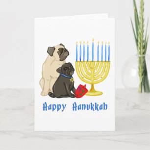 Happy Hanukkah Pugs en Menorah  Cards Feestdagen Kaart