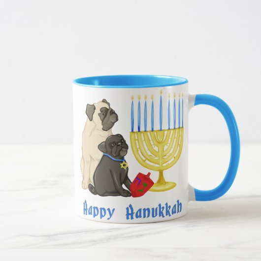 Happy Hanukkah Pugs en Menorah Mokken (Rechts)