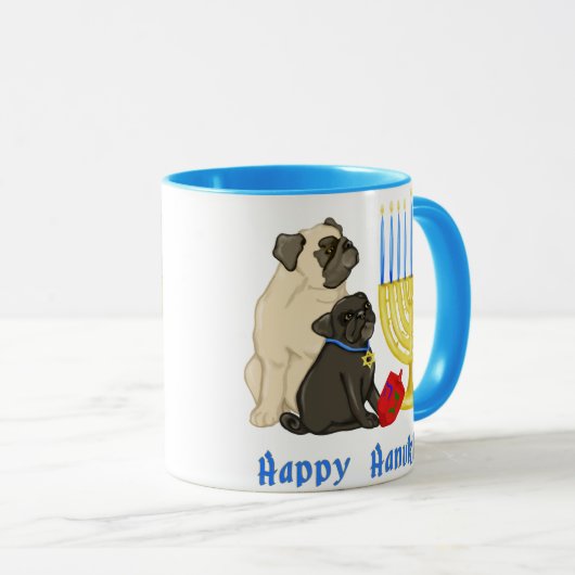 Happy Hanukkah Pugs en Menorah Mokken (Voorkant rechts)