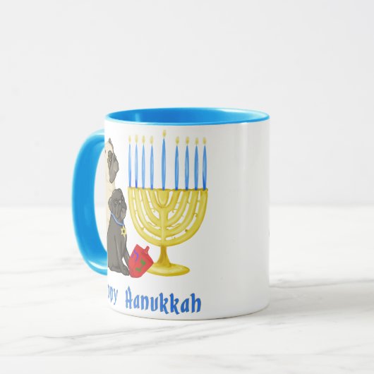 Happy Hanukkah Pugs en Menorah Mokken (Voorkant links)