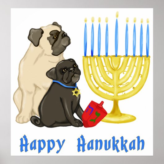 Happy Hanukkah Pugs en Menorah Poster - Aanpassen (Voorkant)