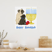 Happy Hanukkah Pugs en Menorah Poster - Aanpassen (Keuken)