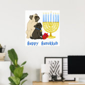 Happy Hanukkah Pugs en Menorah Poster - Aanpassen (Thuiskantoor)