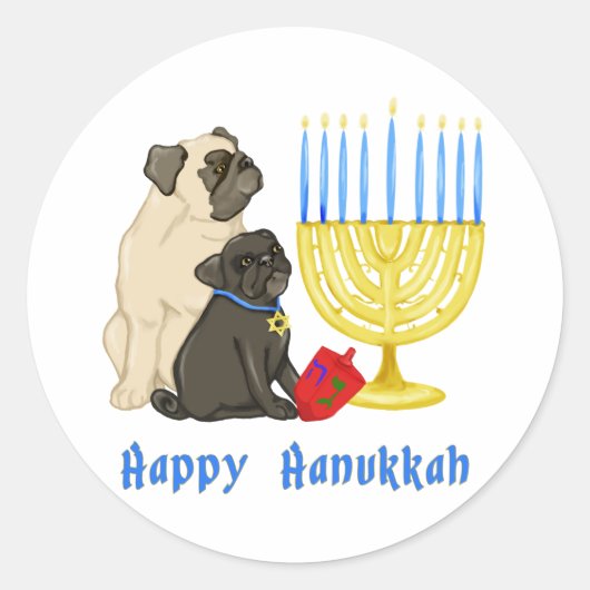 Happy Hanukkah Pugs en Menorah Stickers (Voorkant)