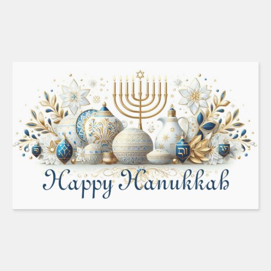 Happy Hanukkah Rechthoekige Sticker (Voorkant)