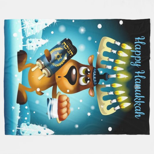 Happy Hanukkah Reindeer Fleece Deken (Voorkant (Horizontaal))