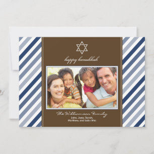 Happy Hanukkah Ribbon Family Holiday Card (marine) Feestdagenkaart