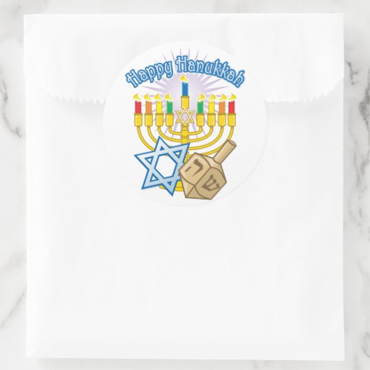 Happy Hanukkah Ronde Sticker (Tas)