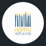 Happy Hanukkah Ronde Sticker<br><div class="desc">Deze Hanoekaarsen zullen je decor perfect maken. Perfect op handdoeken of placemats.</div>